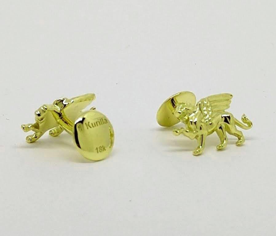 18 Karat Green Gold Winged Griffin Cufflinks In New Condition In New York, NY