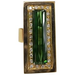 18 Karat Green Tourmaline and Diamond Ring