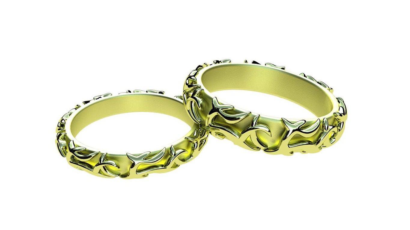For Sale:  18 Karat Green Wedding Ring Set 2
