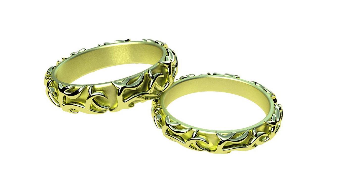 For Sale:  18 Karat Green Wedding Ring Set 3