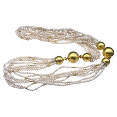 18 Karat Hammered Gold and Pearl Rope Necklace