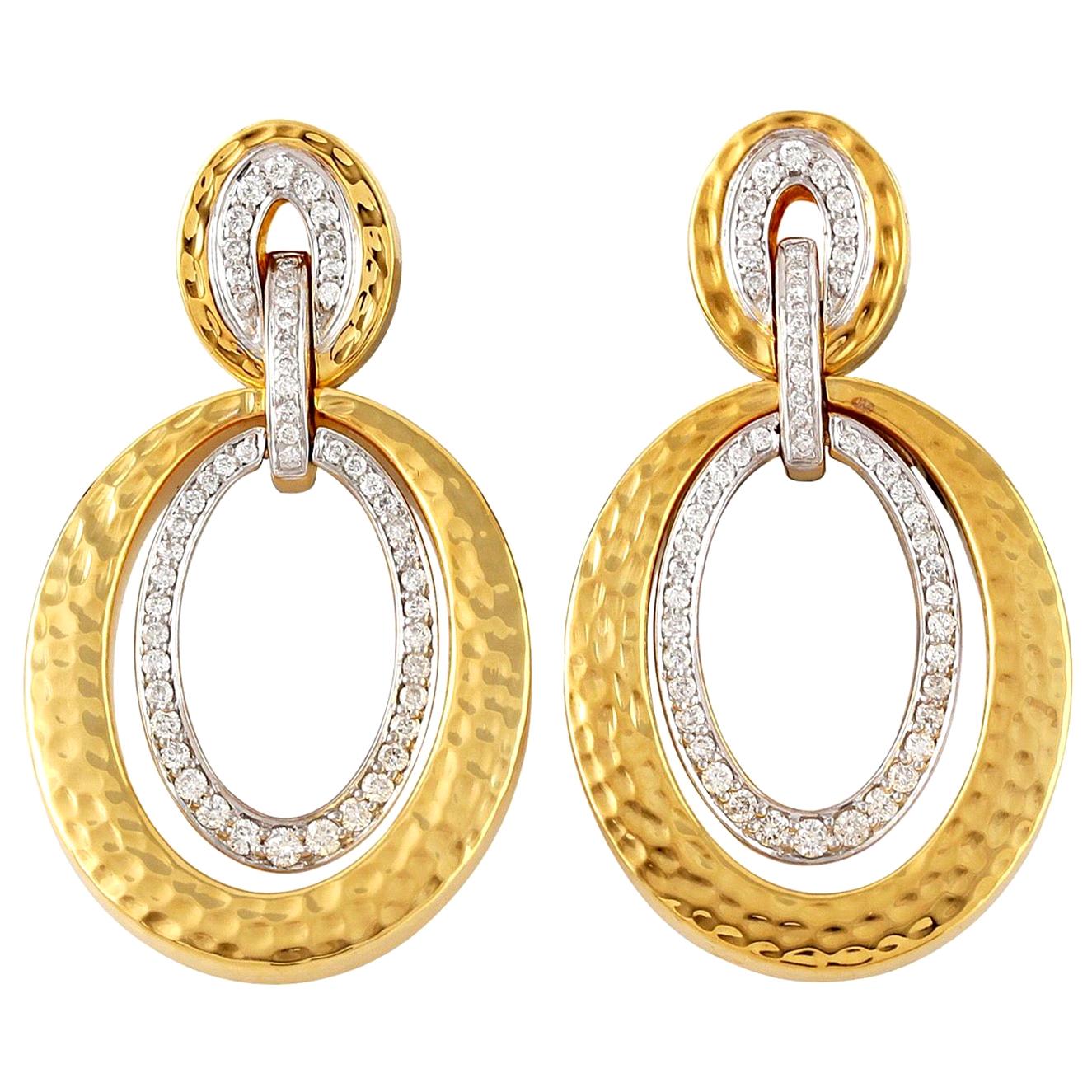 Door Knocker 18 Karat Gold Diamond Earrings For Sale