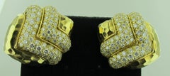 18 karat Hammered Yellow Gold and Diamond Earrings 2.25 Carat