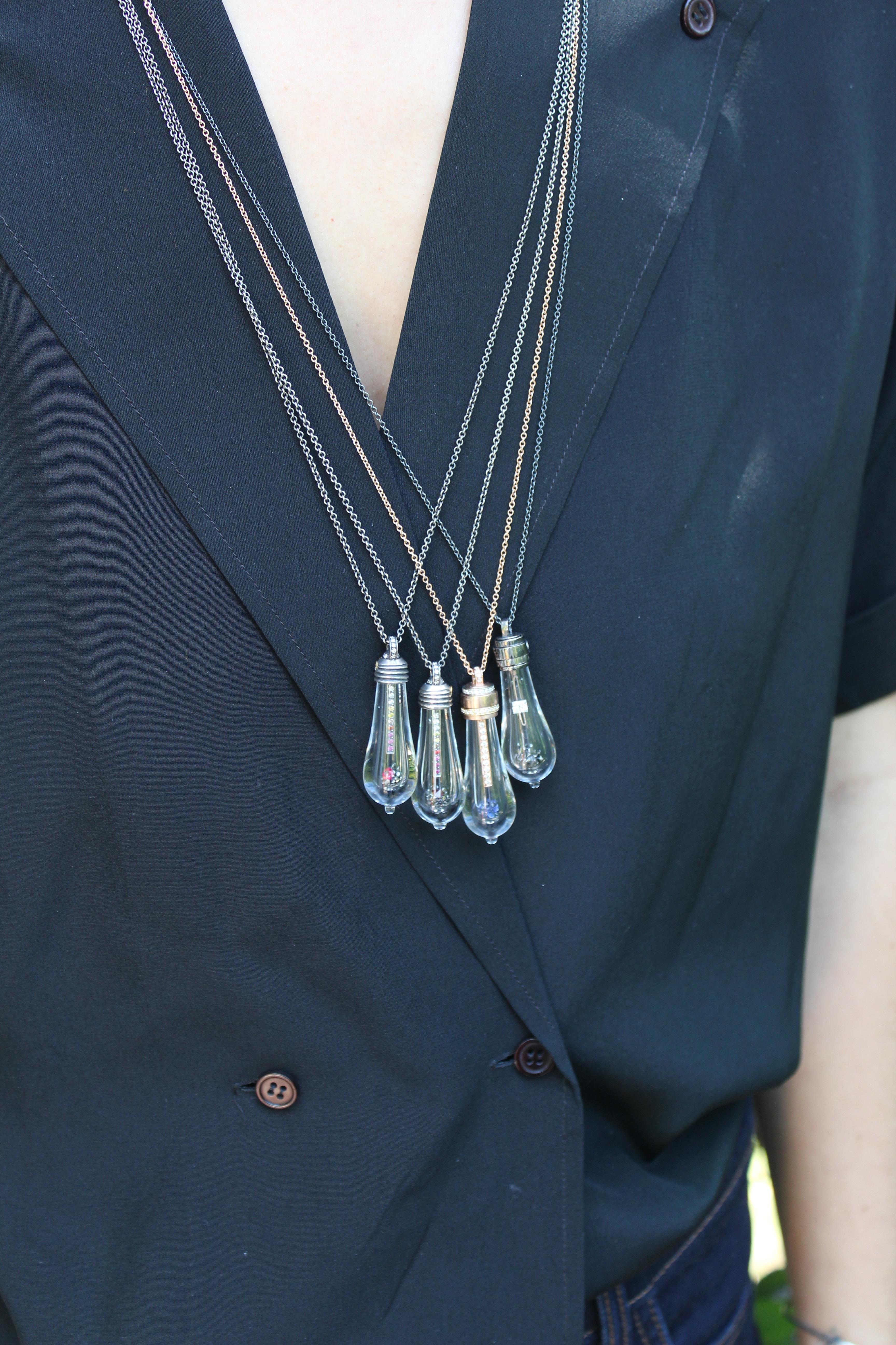 Women's or Men's 18 Karat Hand Blown Glass Large Lightkeeper Locket Necklace For Sale