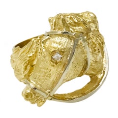 Retro 18 Karat Hand Carved Gold Horse Head Ring