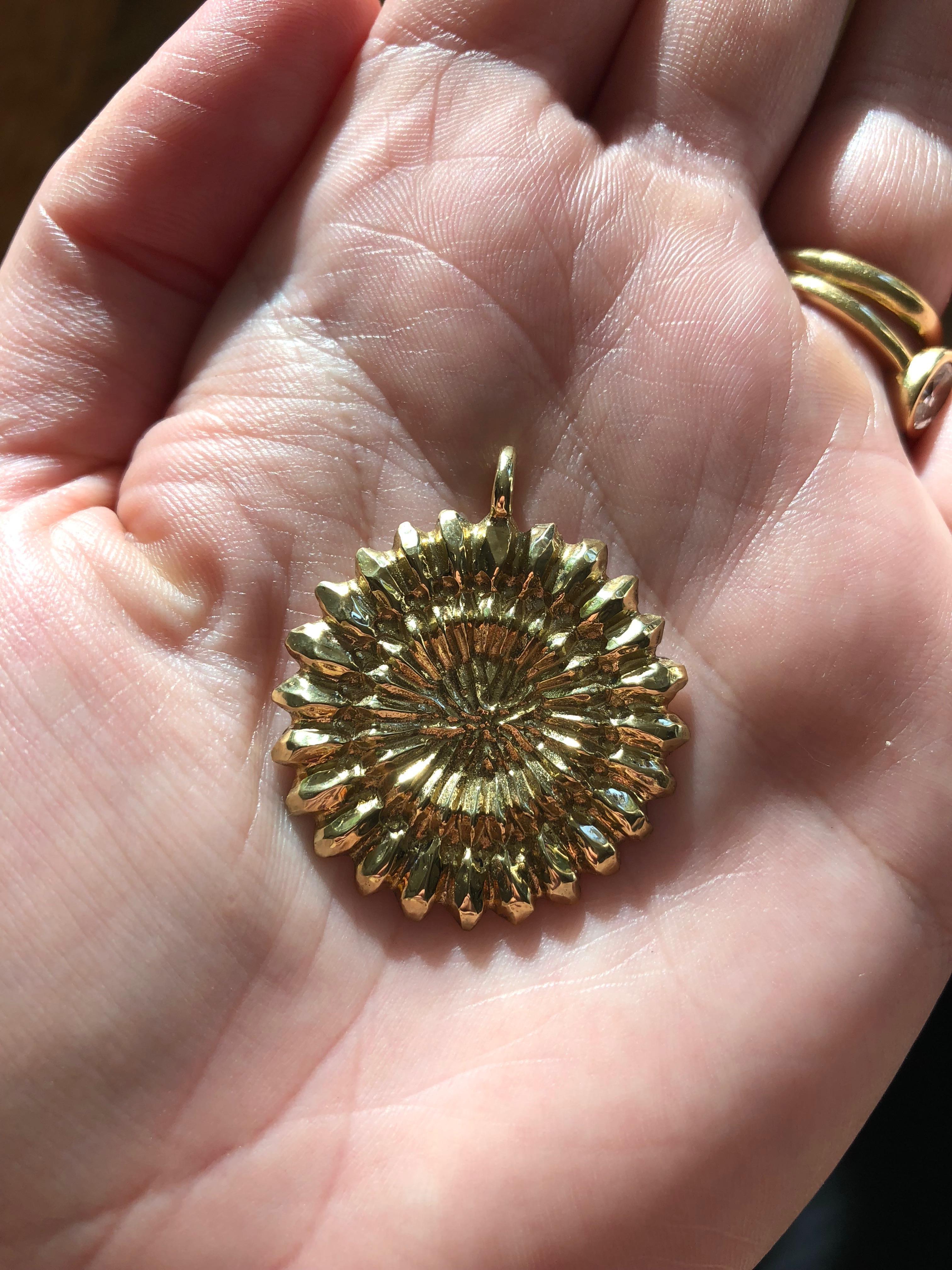 Artisan 18 Karat Hand Carved Gold Medallion Pendant Necklace For Sale