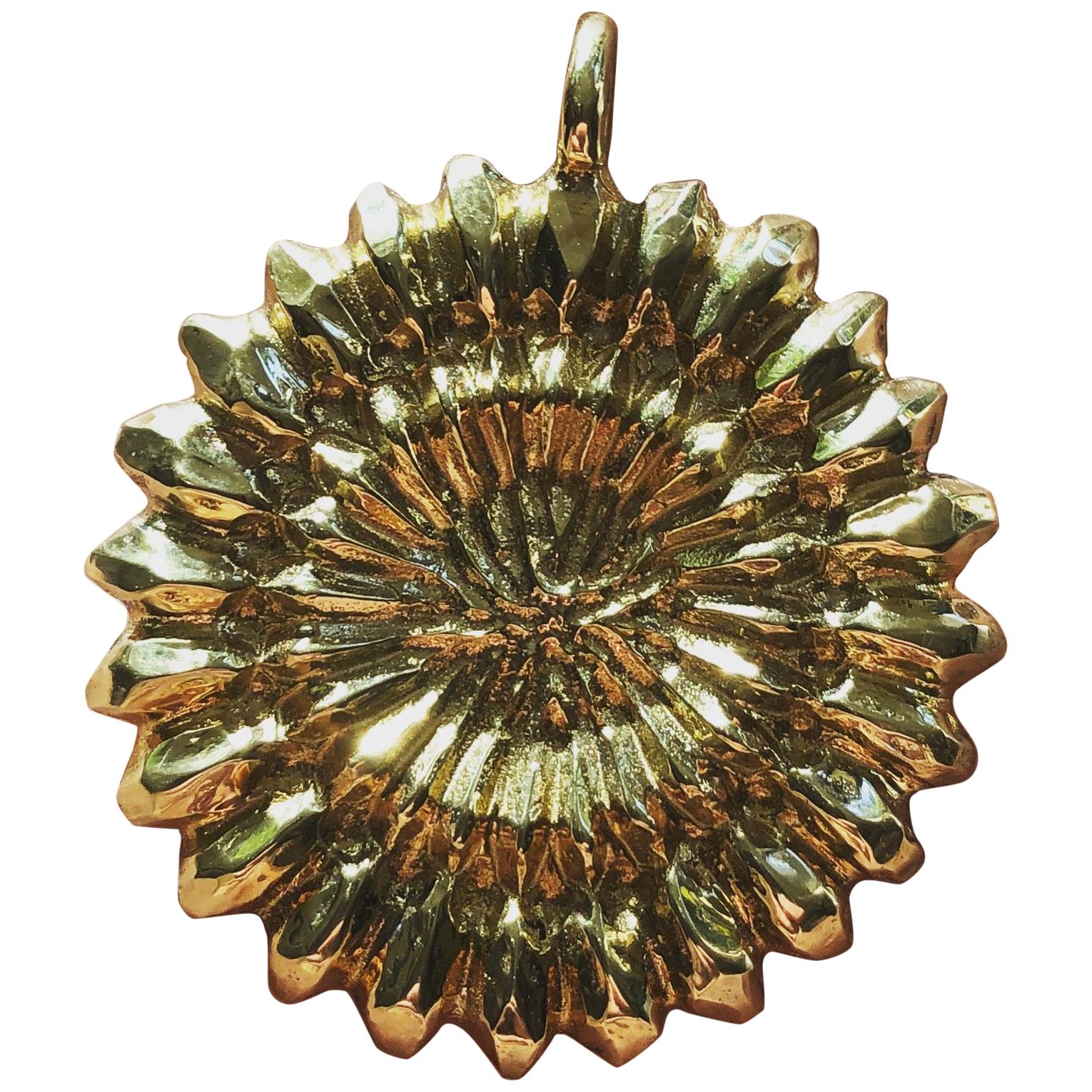 18 Karat Hand Carved Gold Medallion Pendant Necklace For Sale