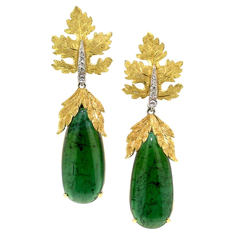 35.49ct Green Tourmaline 18kt Earrings, Made in Italy by Cynthia Scott For Sale