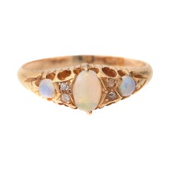 18 Karat Hand Etched Victorian Opal Ring with Diamond Accents