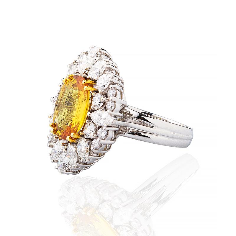 Modern 18 Karat Handcrafted Yellow Sapphire And Diamond Ring For Sale