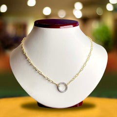 18 Karat Handmade Chain Necklace with Diamond Set Circle