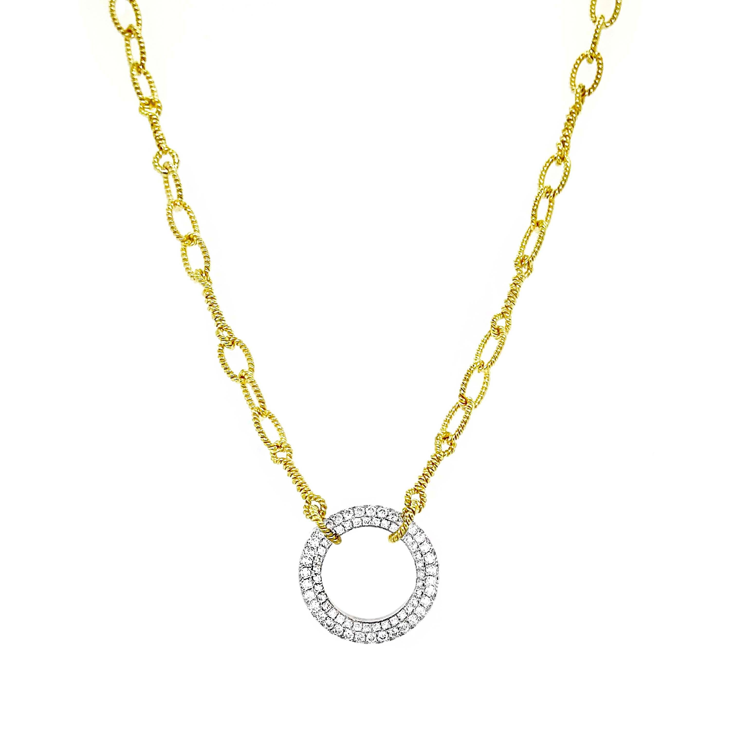 18 Karat Handmade Chain Necklace with Diamond Set Circle