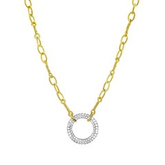 18 Karat Handmade Chain Necklace with Diamond Set Circle