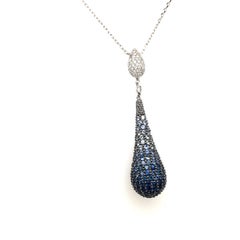 18 Karat Handmade White Gold Graduated Blue Sapphire Pendent