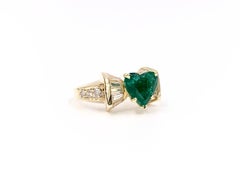 18 Karat Heart Shape Emerald and Diamond Ring