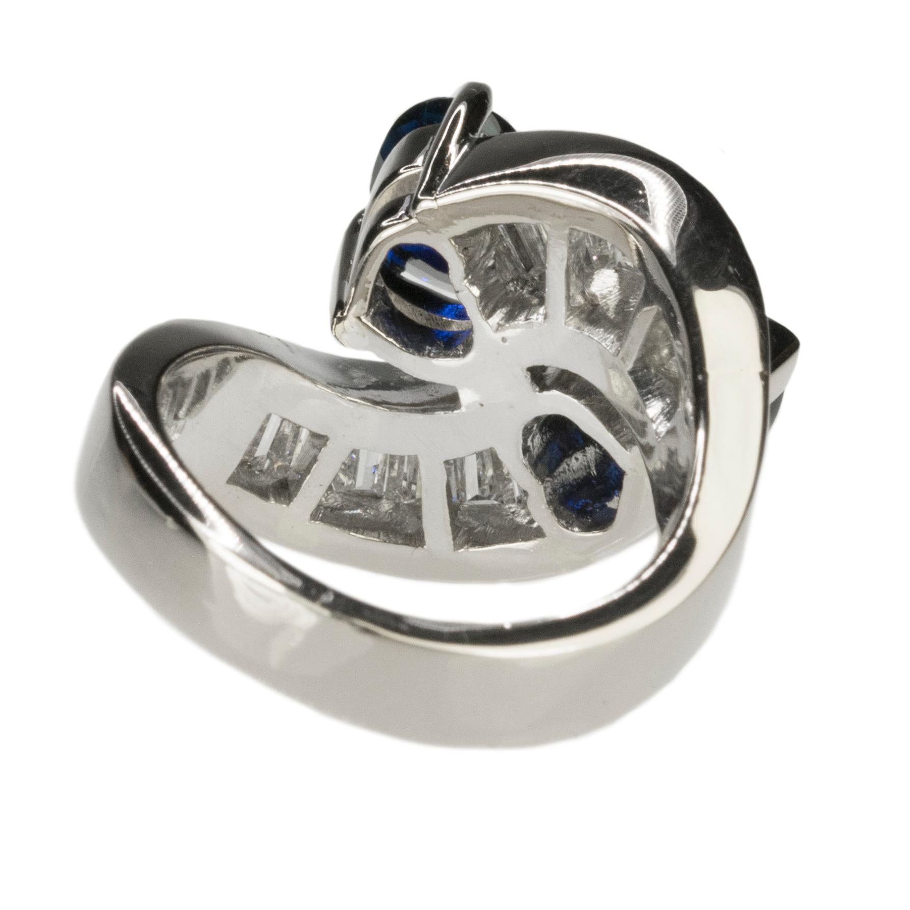 18 Karat Heart Shape Sapphire Bypass Ring 1