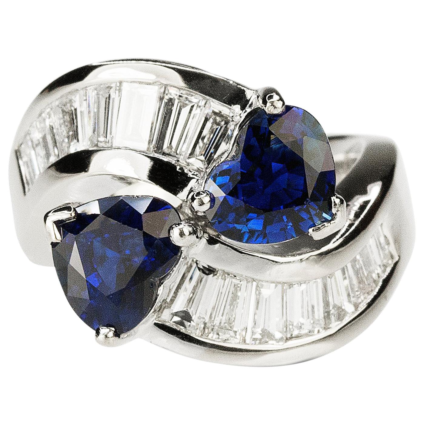 18 Karat Heart Shape Sapphire Bypass Ring
