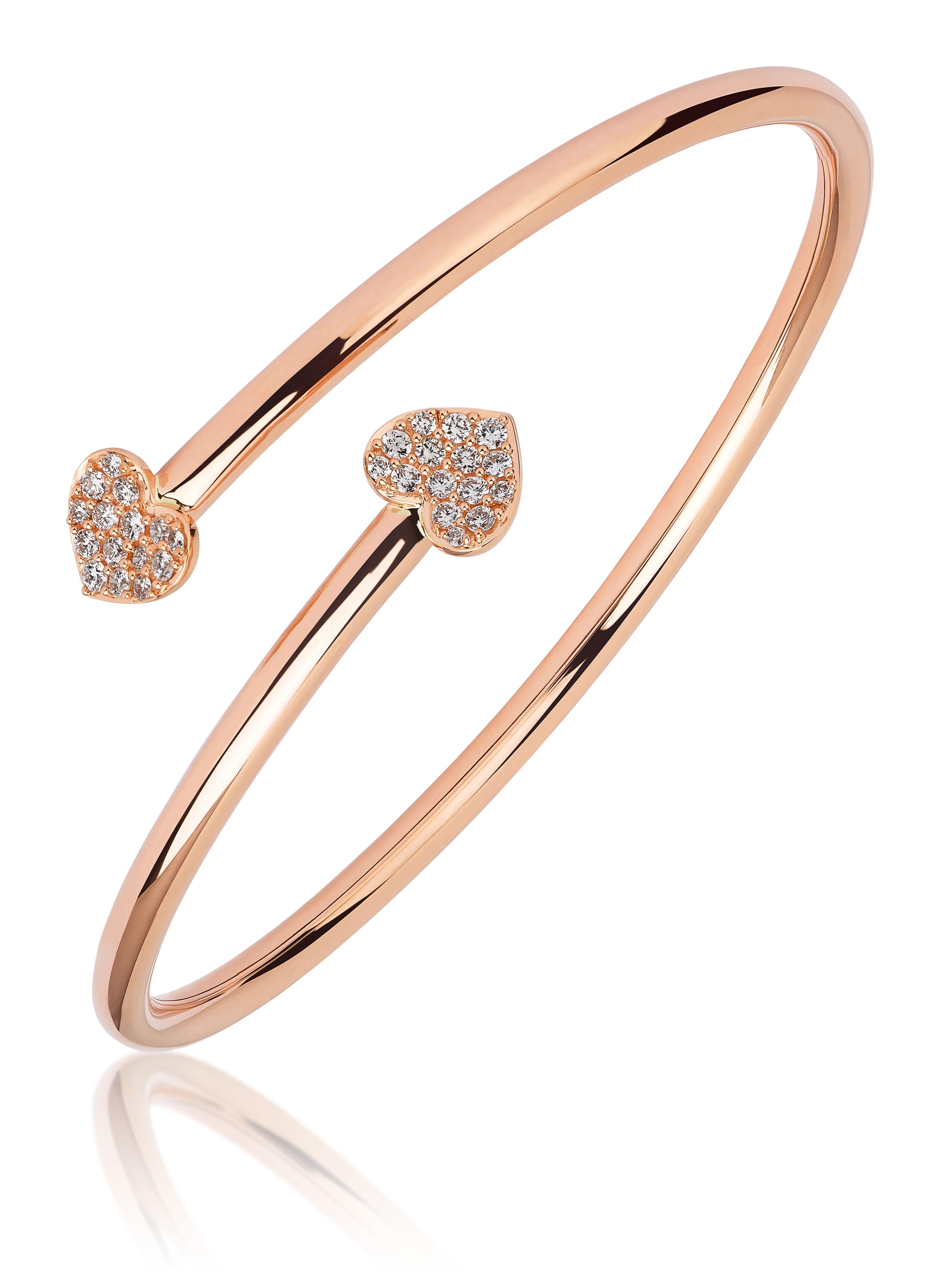 Contemporary 18 Karat Hearts Pink Gold Bracelet/Bangle with Vs Gh Diamonds For Sale