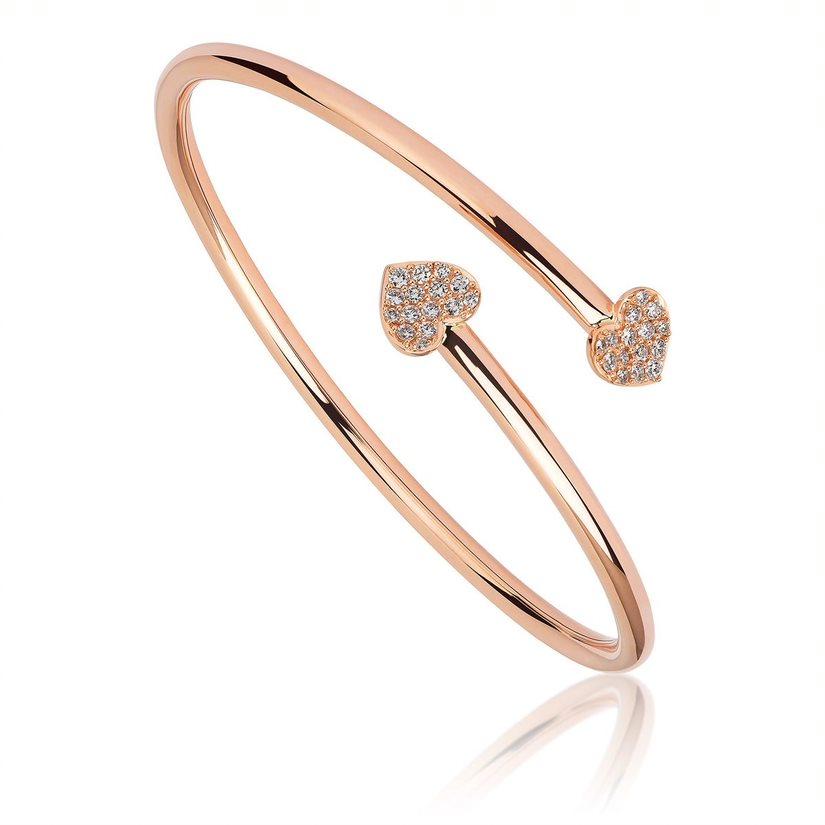 18 Karat Hearts Pink Gold Bracelet/Bangle with Vs Gh Diamonds In New Condition For Sale In New York, NY