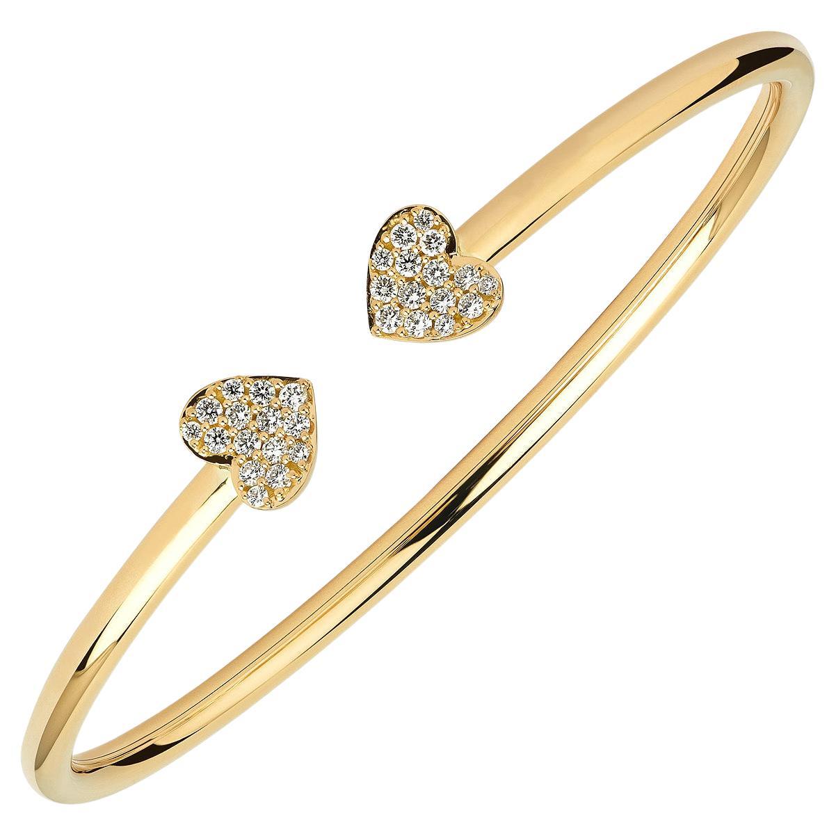 18 Karat Hearts Yellow Gold Bracelet/Bangle with Vs Gh Diamonds For Sale