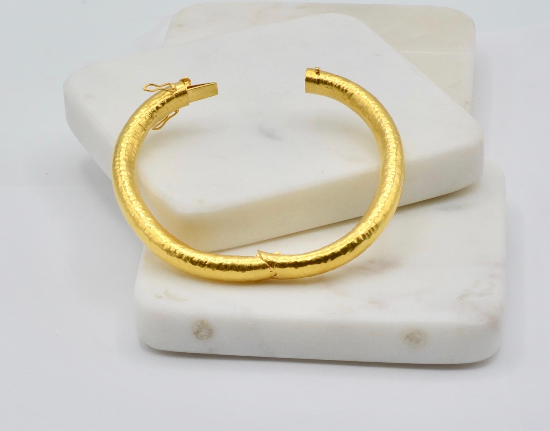 Modernist 18 Karat Heavy Gold Hammered Bangle Bracelet
