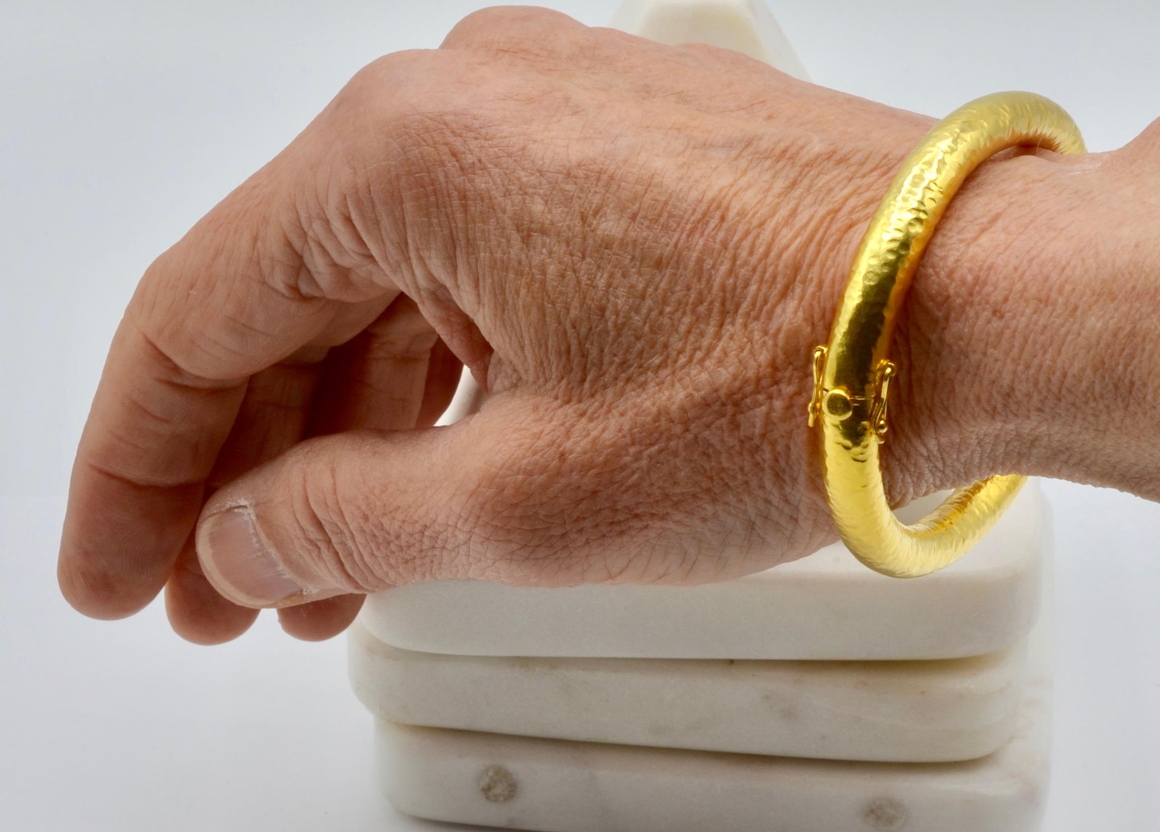 18 Karat Heavy Gold Hammered Bangle Bracelet In New Condition In Berkeley, CA