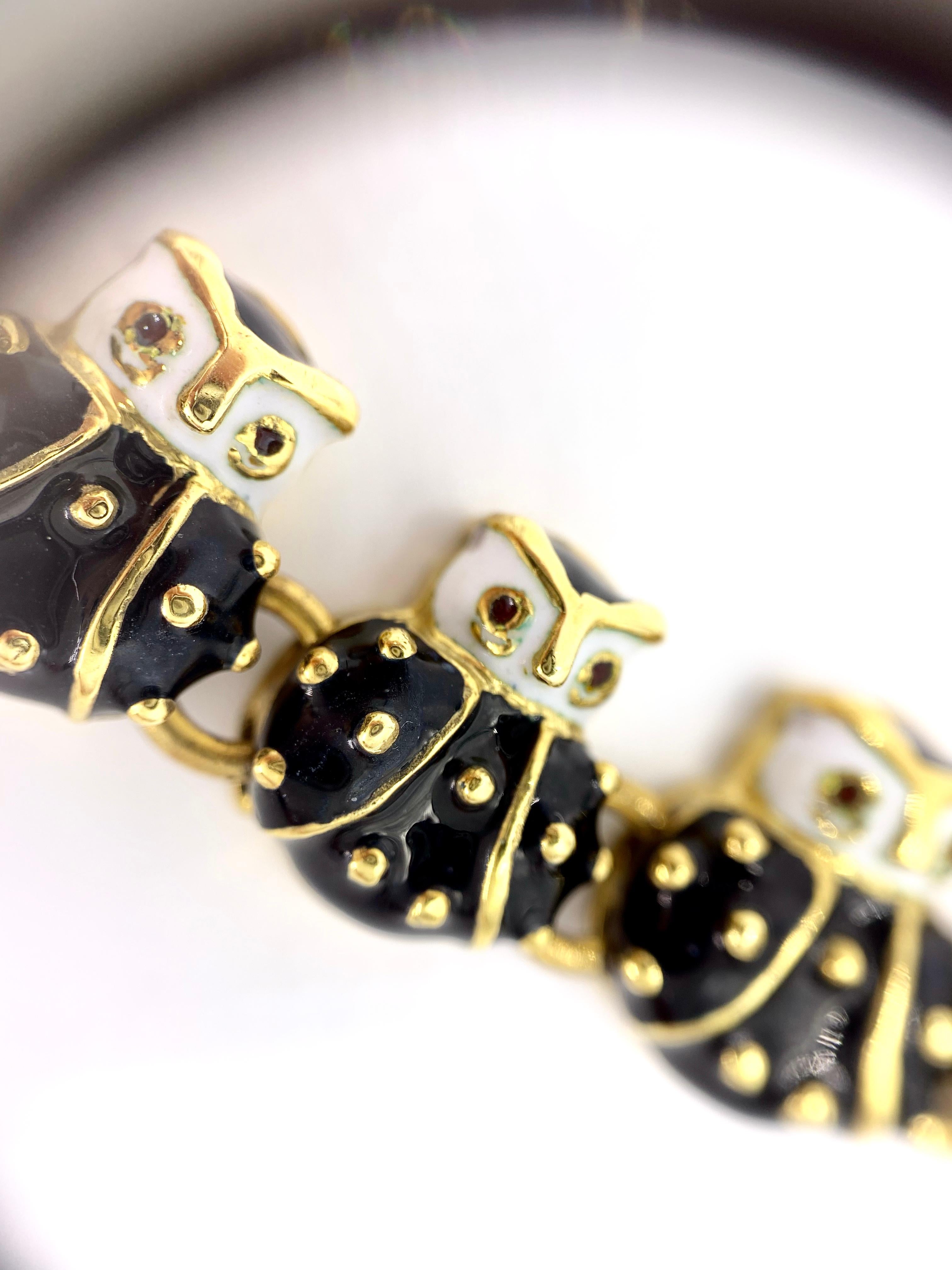18 Karat Hidalgo Enamel and Diamond Owl Bracelet For Sale 5