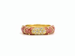 18 Karat Hidalgo Pink Enamel and Diamond Band Ring