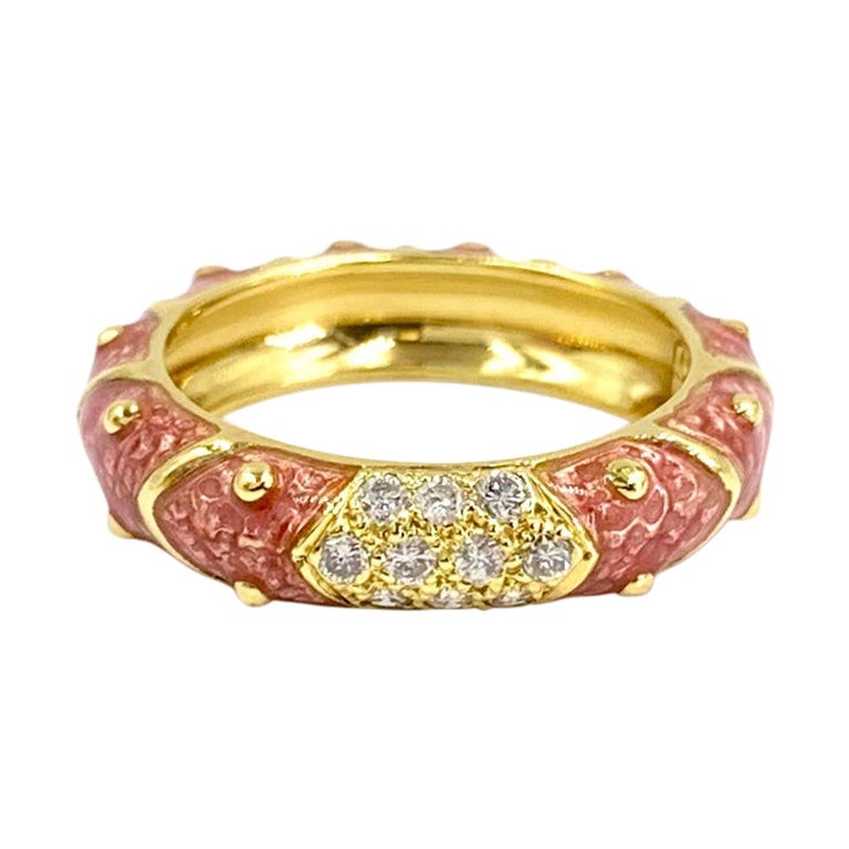 18 Karat Hidalgo Pink Enamel and Diamond Band Ring For Sale at 1stDibs
