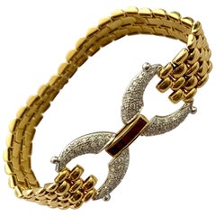 18 Karat Hite and Yellow Gold Bracelet, Set with Ruby and Diamonds Germany, 1970