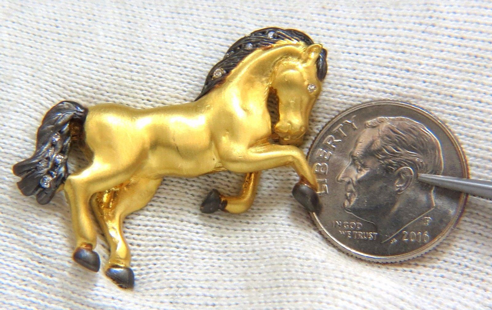 Women's or Men's 18 Karat Horse Pin .10 Carat Diamonds For Sale