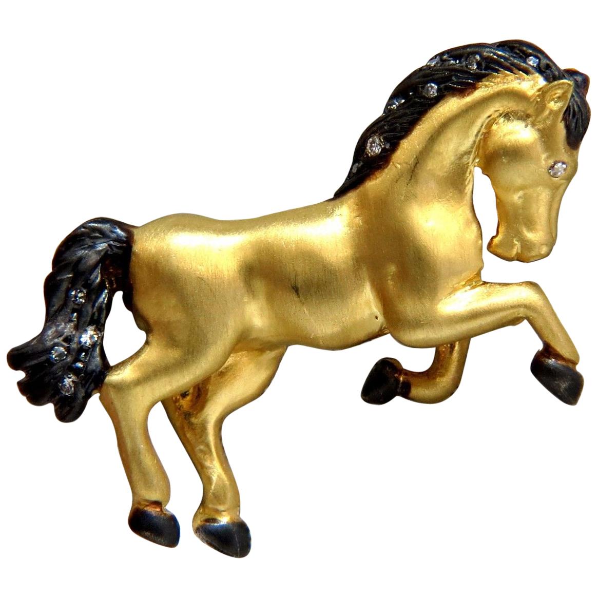 18 Karat Horse Pin .10 Carat Diamonds For Sale