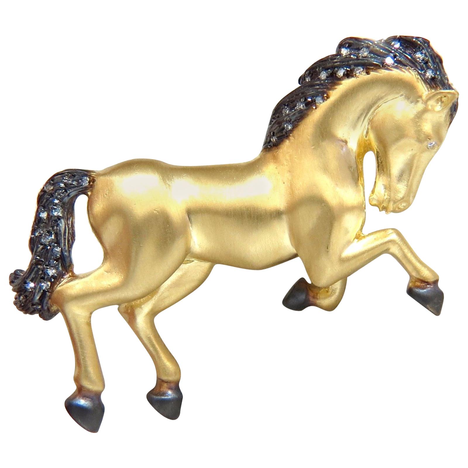 18 Karat Horse Pin .40 Carat Diamonds For Sale