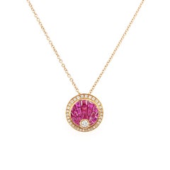 18 Karat Invisible Setting Ruby and Diamonds Pendant Necklace 