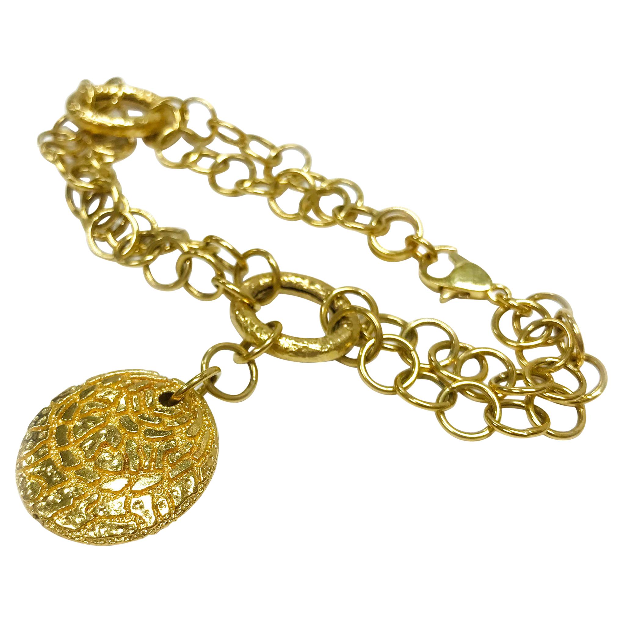 Yellow Gold Italian Charm Link Bracelet For Sale