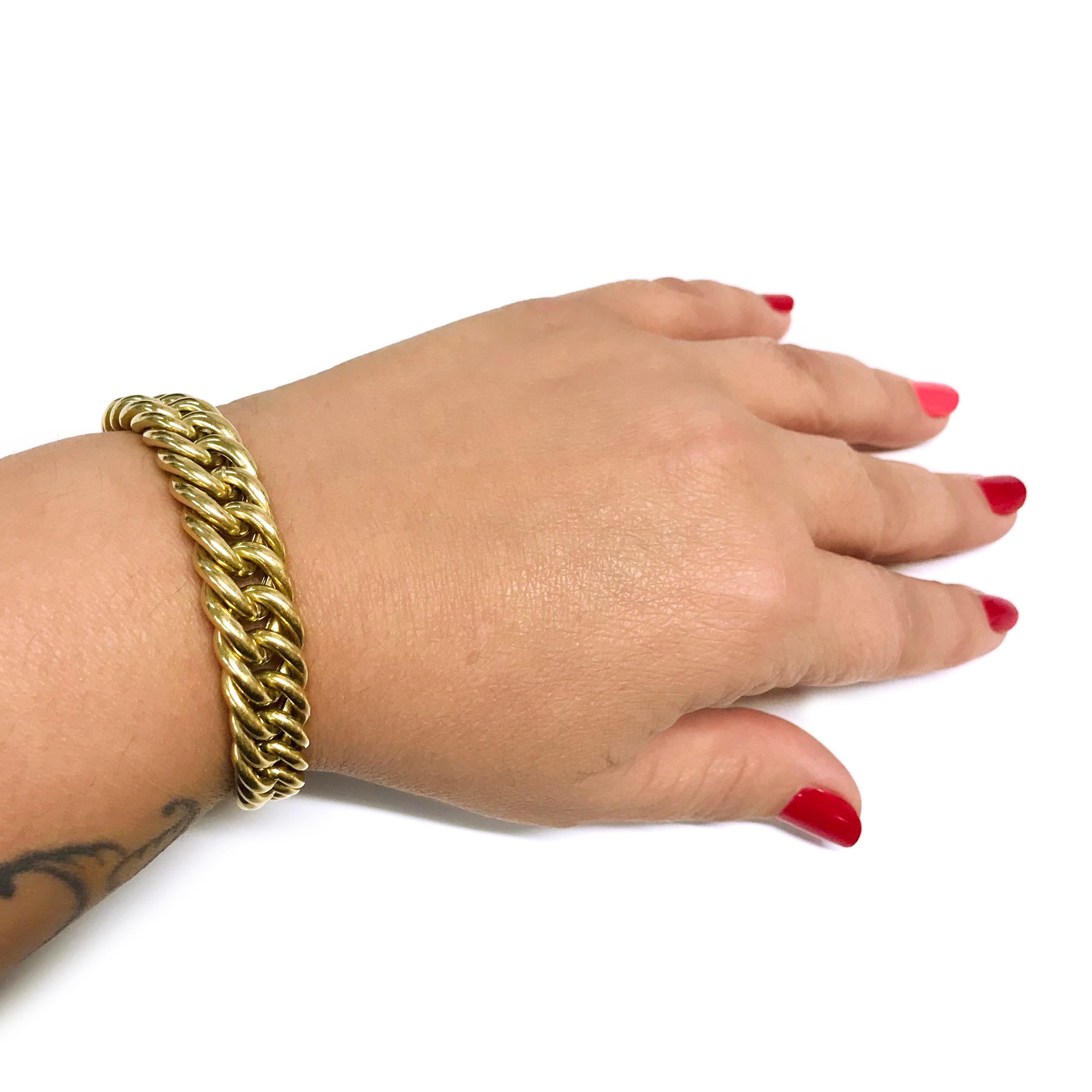 Women's or Men's Yellow Gold Italian Cuban Link Graduate Bracelet For Sale