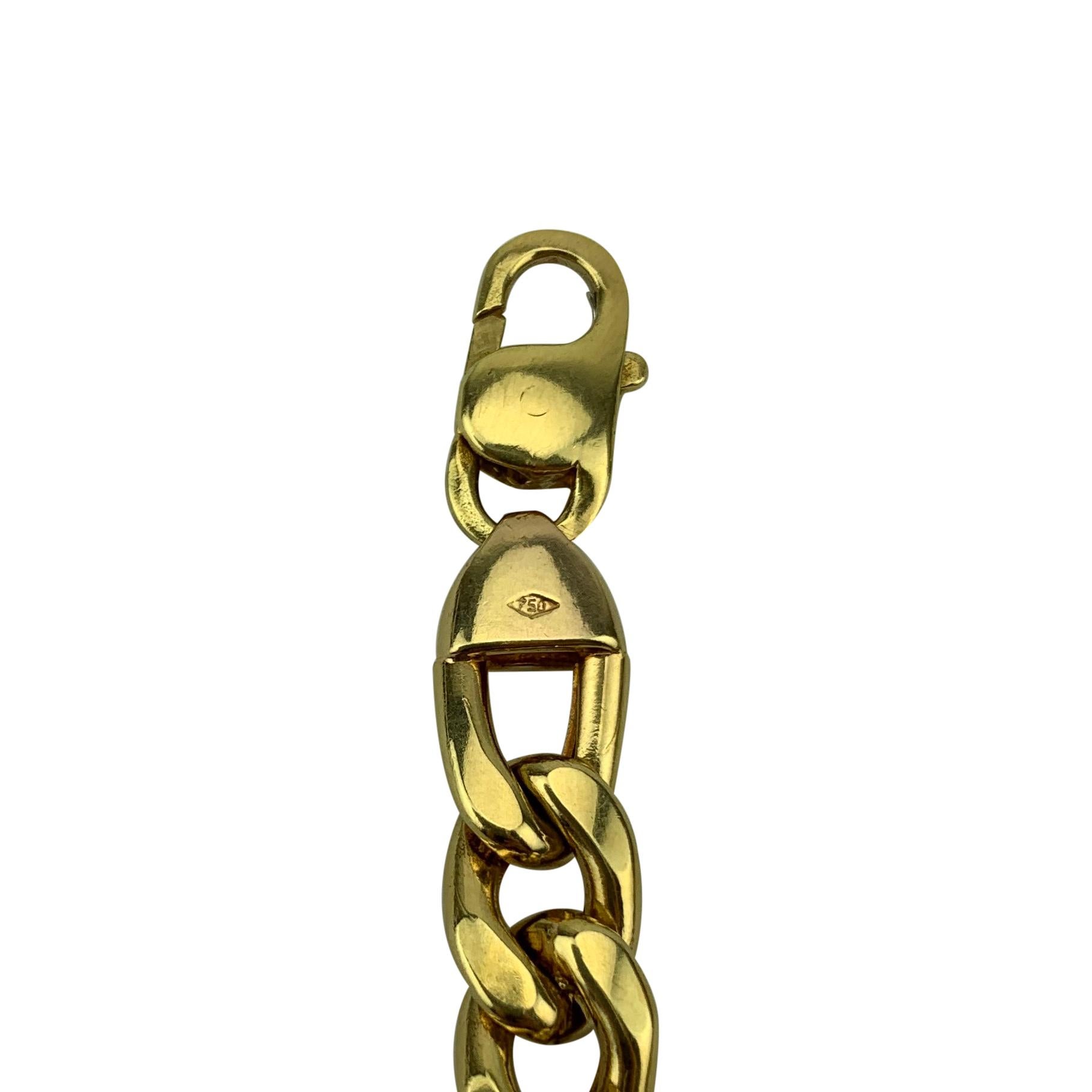 18 Karat Italian Yellow Gold Heavy Hollow Figaro Link Chain Necklace 2
