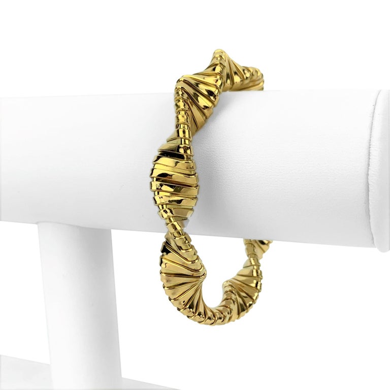 18 Karat Italian Yellow Gold Twisted Snake Link Flex Bracelet at 1stDibs
