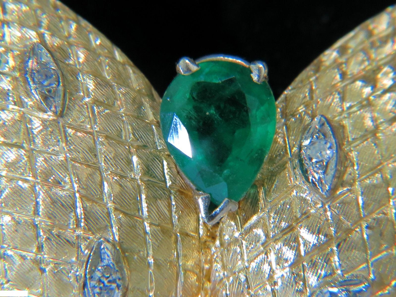 18 Karat Italy Estate 2.00 Carat Fine Green Emerald Diamonds Deco Fern Brooch 1