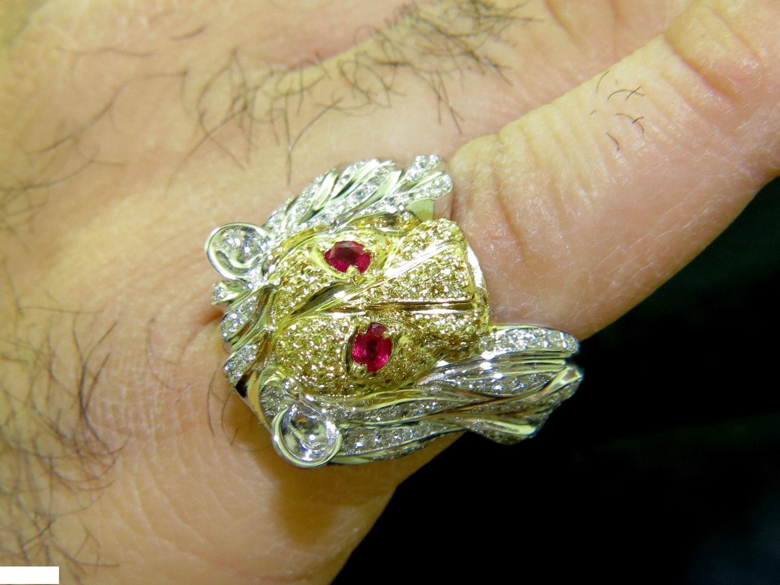 18 Karat Italy Unisex Huge 3.40 Carat Diamonds Ruby Lioness Ring 18 Karat For Sale 3
