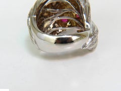 18 Karat Italy Unisex Huge 3.40 Carat Diamonds Ruby Lioness Ring 18 Karat