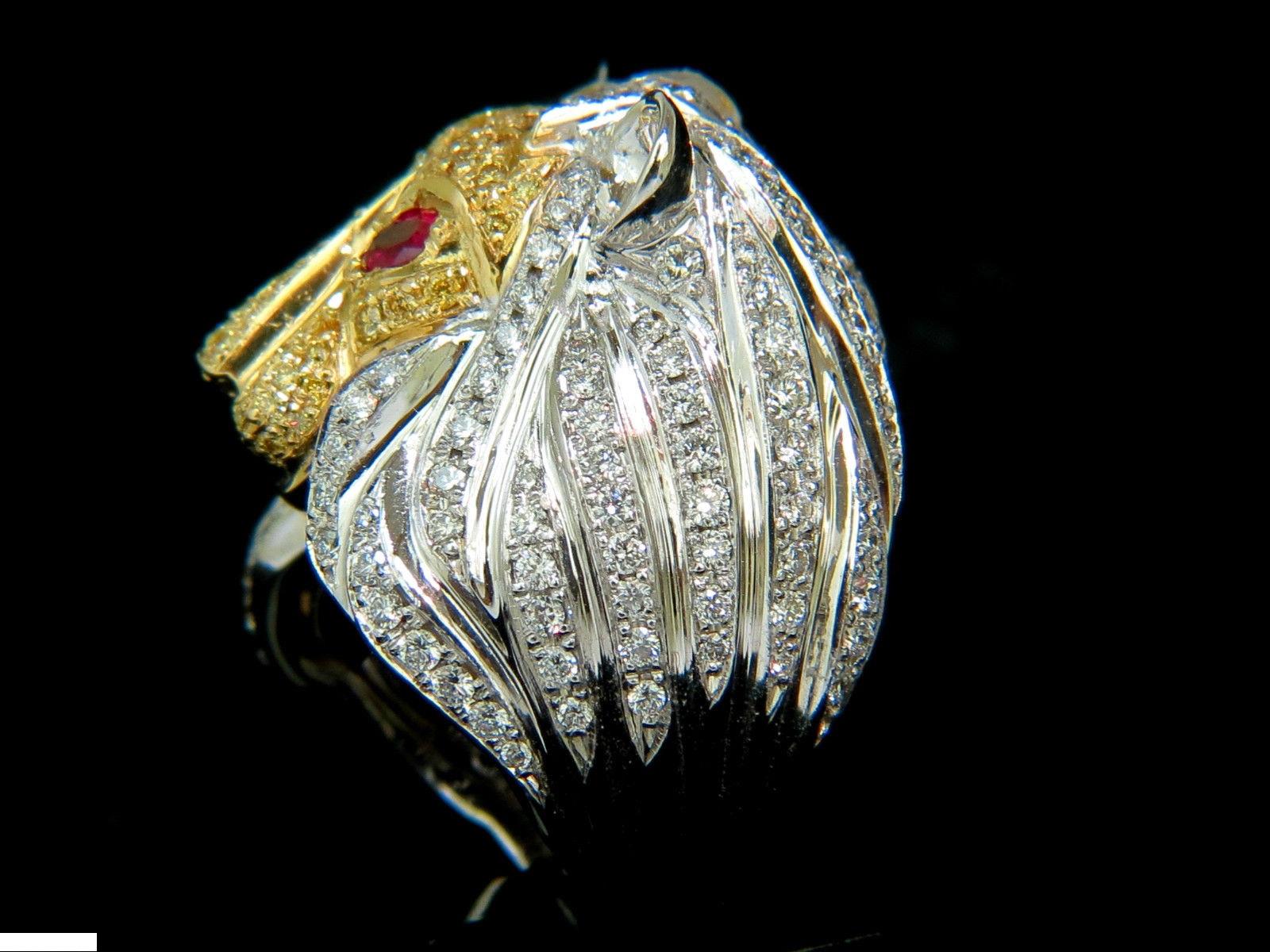 Aesthetic Movement 18 Karat Italy Unisex Huge 3.40 Carat Diamonds Ruby Lioness Ring 18 Karat For Sale