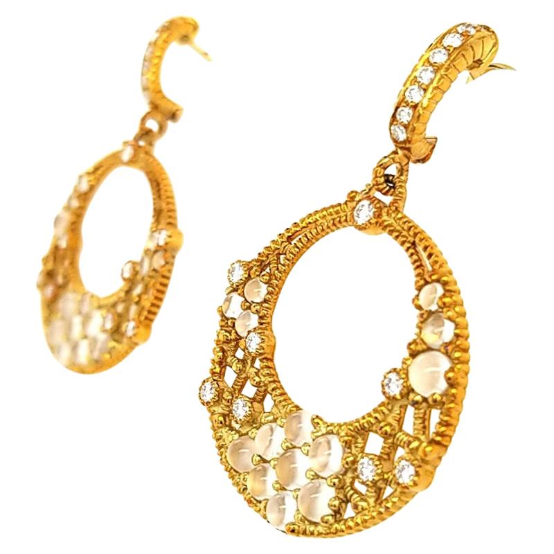 18 Karat Judith Ripka Diamond and Moonstone Earrings Yellow Gold