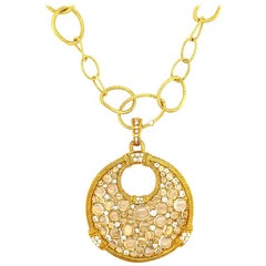 18 Karat Judith Ripka Diamond Moonstone Pendant or Enhancer Necklace Yellow Gold