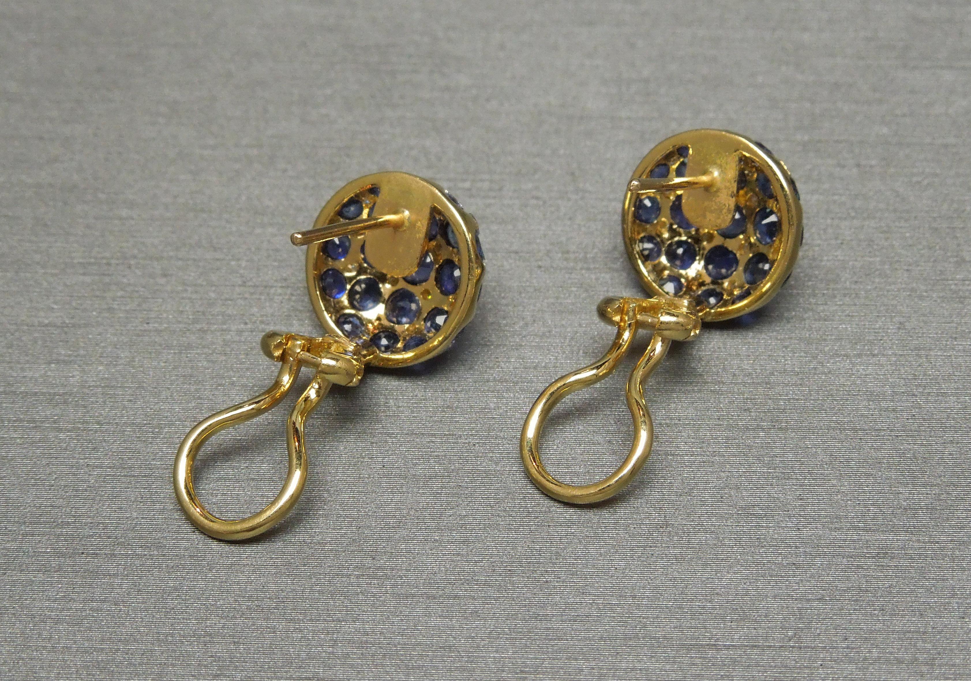Round Cut 18 Karat Kashmir Sapphire and Diamond Button Earrings