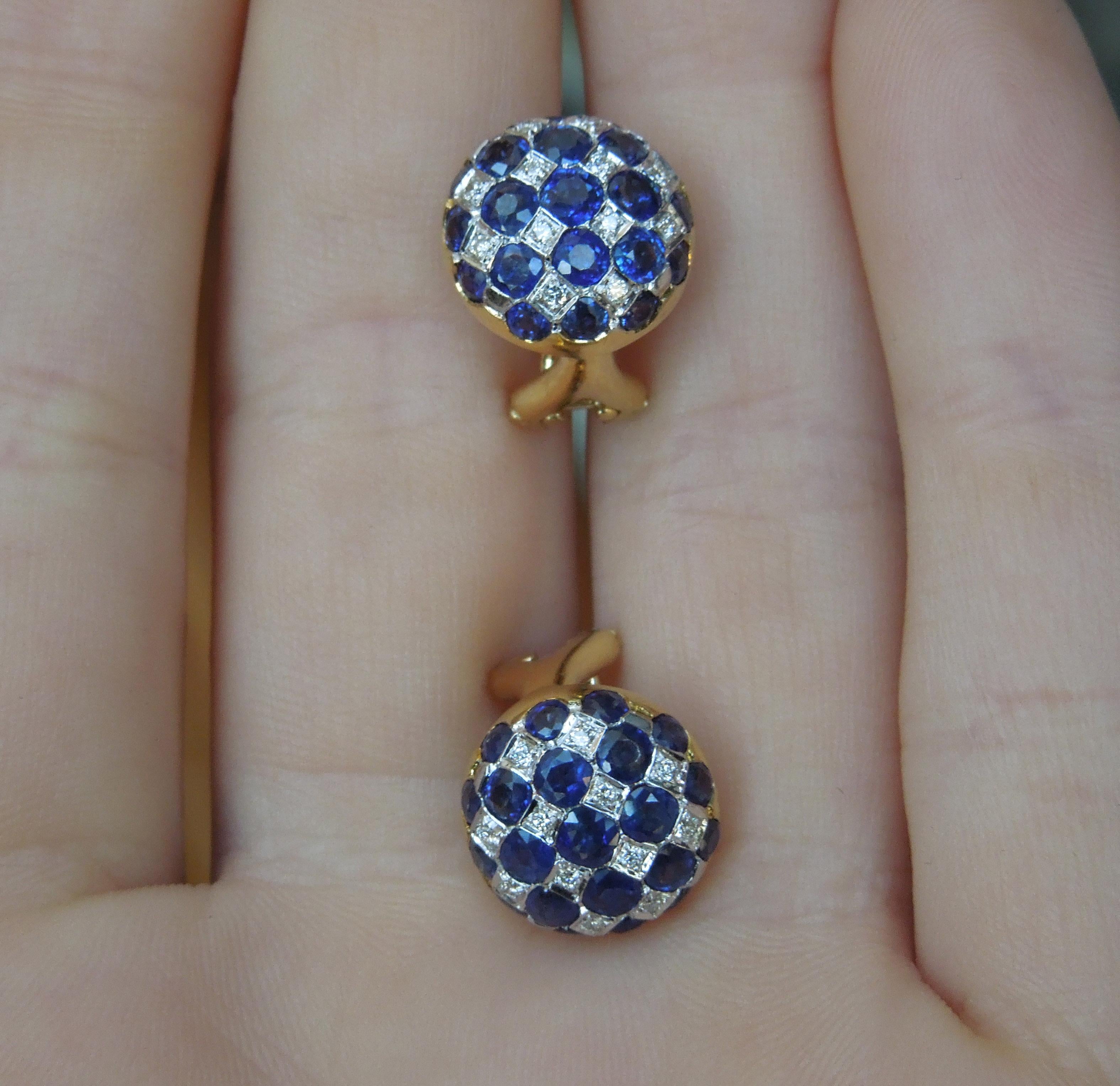 18 Karat Kashmir Sapphire and Diamond Button Earrings 1