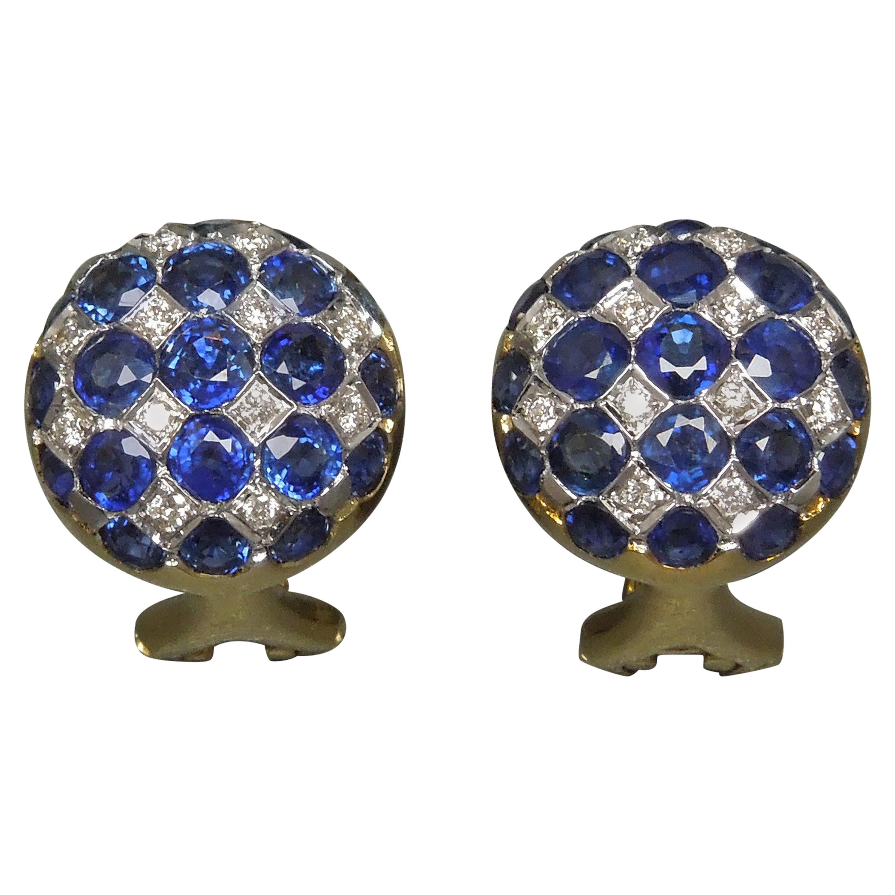 18 Karat Kashmir Sapphire and Diamond Button Earrings