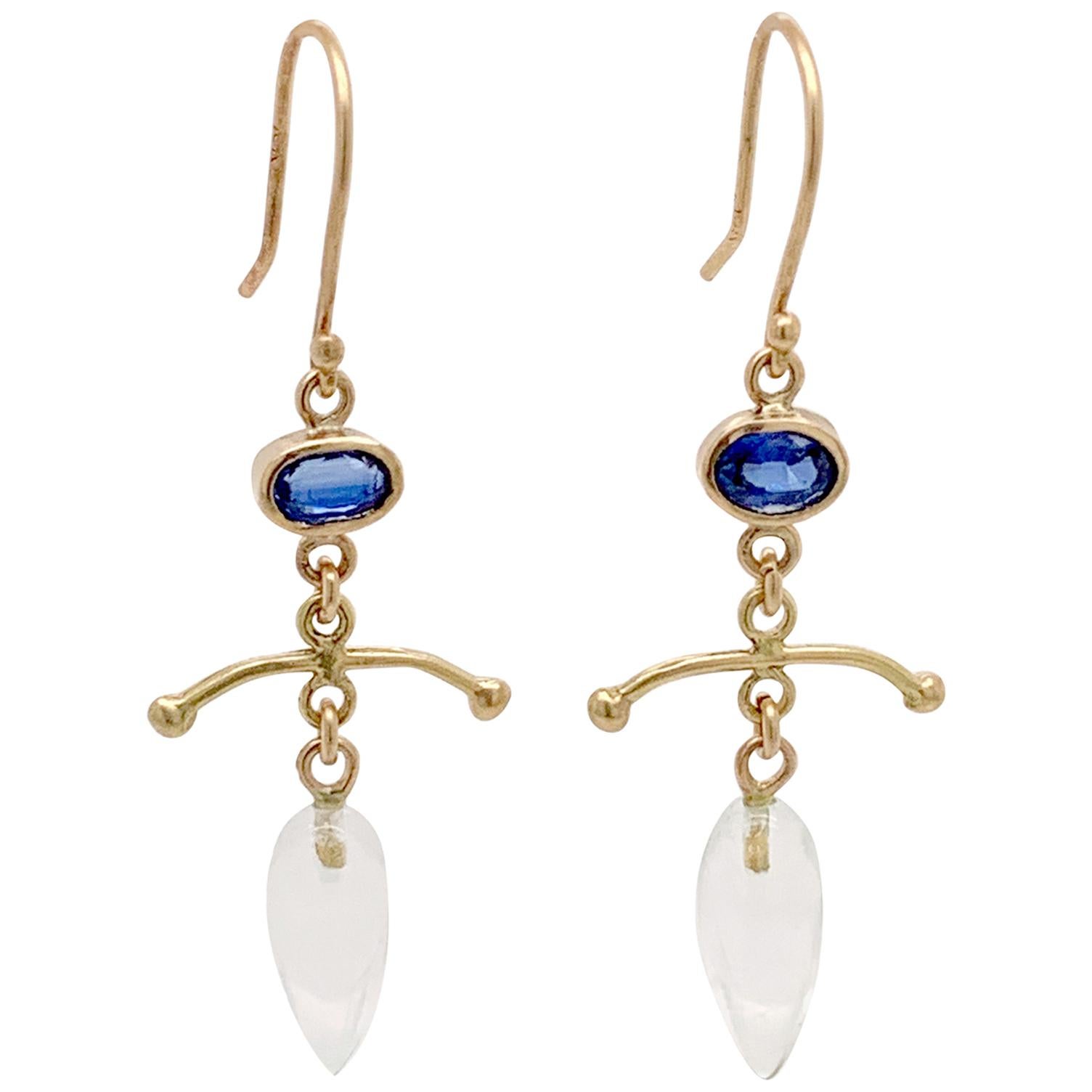 18 Karat Kyanite and Crystal Drop Earrings For Sale