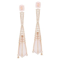 18 Karat Labyrinth Pink Gold Earring With Vs-Gh Diamonds And Rose Quartz