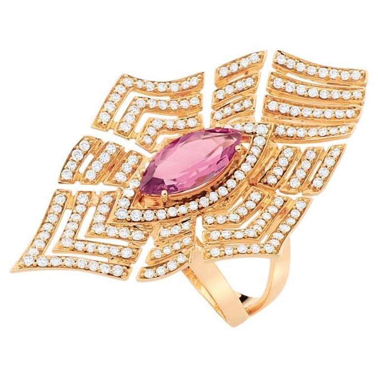Customizable 18 Karat Labyrinth Pink Gold Ring with Vs-Gh Diamonds and ...